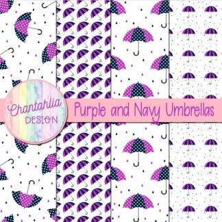 Free purple and navy umbrellas digital papers