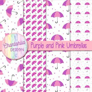 Free purple and pink umbrellas digital papers