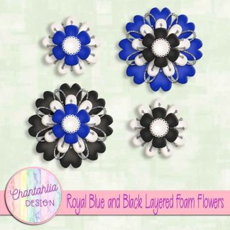 Free royal blue and black layered foam flowers