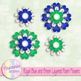 Free royal blue and green layered foam flowers