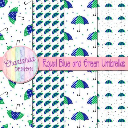 Free royal blue and green umbrellas digital papers