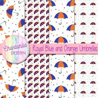 Free royal blue and orange umbrellas digital papers