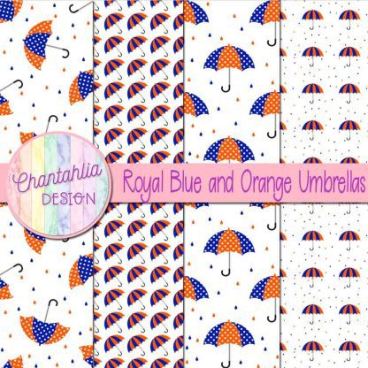 Free royal blue and orange umbrellas digital papers