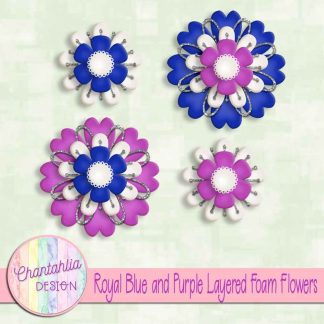 Free royal blue and purple layered foam flowers