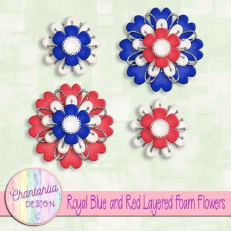 Free royal blue and red layered foam flowers