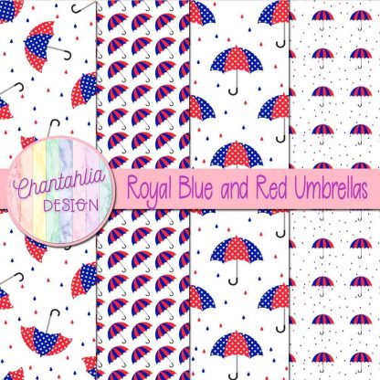 Free royal blue and red umbrellas digital papers