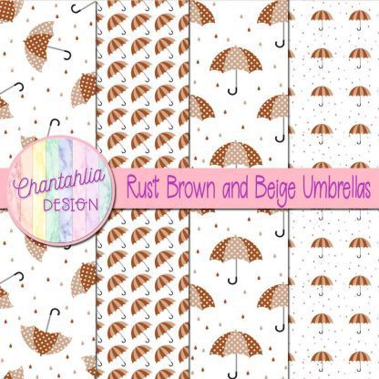 Free rust brown and beige umbrellas digital papers