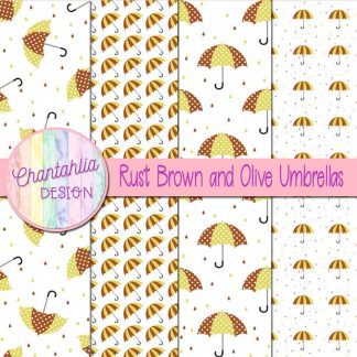 Free rust brown and olive umbrellas digital papers