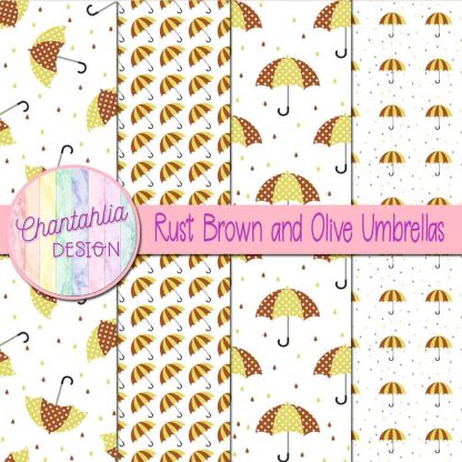 Free rust brown and olive umbrellas digital papers