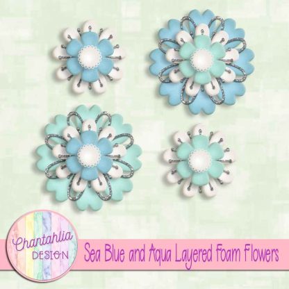 Free sea blue and aqua layered foam flowers