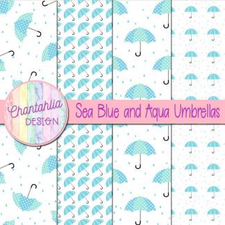 Free sea blue and aqua umbrellas digital papers