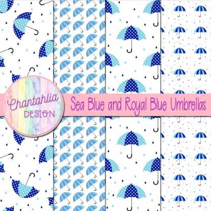 Free sea blue and royal blue umbrellas digital papers