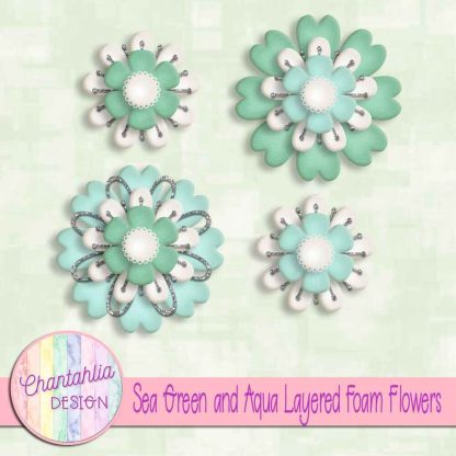 Free sea green and aqua layered foam flowers