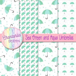 Free sea green and aqua umbrellas digital papers