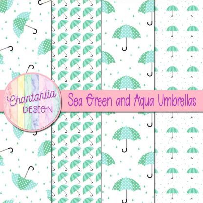 Free sea green and aqua umbrellas digital papers