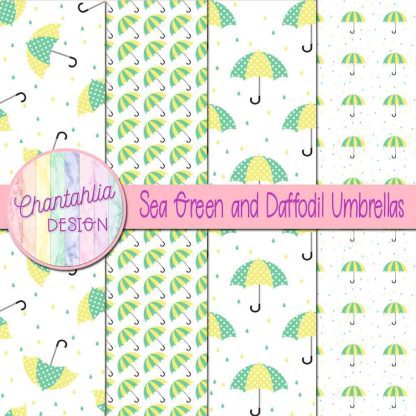 Free sea green and daffodil umbrellas digital papers