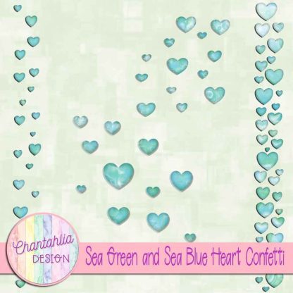 Free sea green and sea blue heart confetti