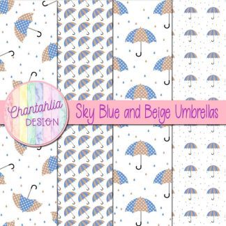 Free sky blue and beige umbrellas digital papers
