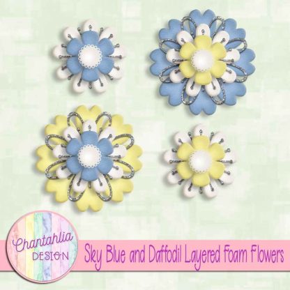 Free sky blue and daffodil layered foam flowers