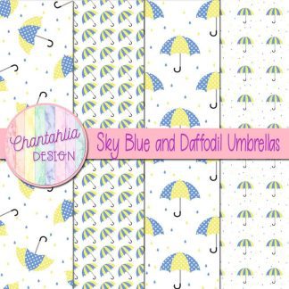 Free sky blue and daffodil umbrellas digital papers