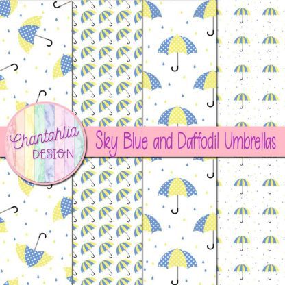 Free sky blue and daffodil umbrellas digital papers