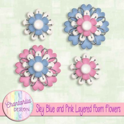 Free sky blue and pink layered foam flowers