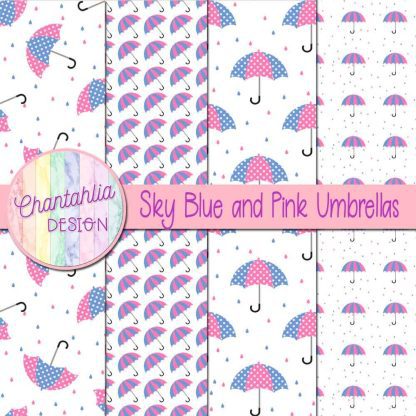 Free sky blue and pink umbrellas digital papers