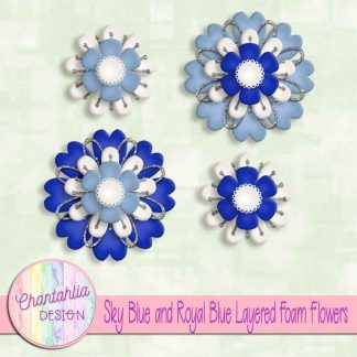 Free sky blue and royal blue layered foam flowers