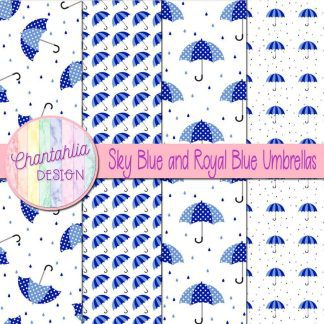 Free sky blue and royal blue umbrellas digital papers