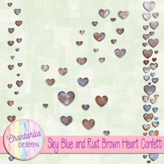 Free sky blue and rust brown heart confetti