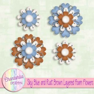 Free sky blue and rust brown layered foam flowers