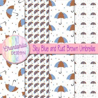 Free sky blue and rust brown umbrellas digital papers