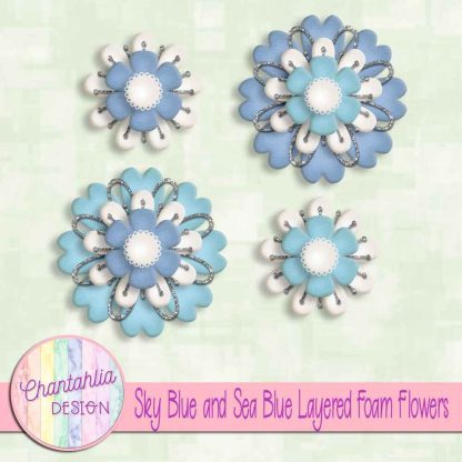 Free sky blue and sea blue layered foam flowers