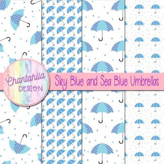 Free sky blue and sea blue umbrellas digital papers