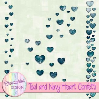 Free teal and navy heart confetti
