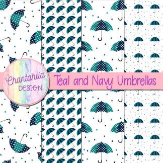Free teal and navy umbrellas digital papers