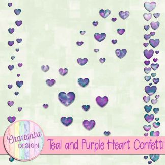 Free teal and purple heart confetti