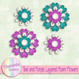 Free teal and purple layered foam flowers