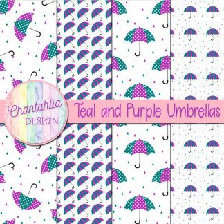 Free teal and purple umbrellas digital papers