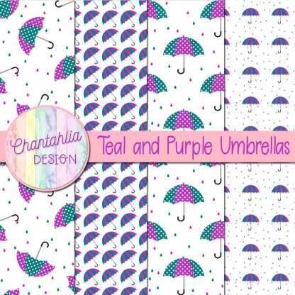 Free teal and purple umbrellas digital papers