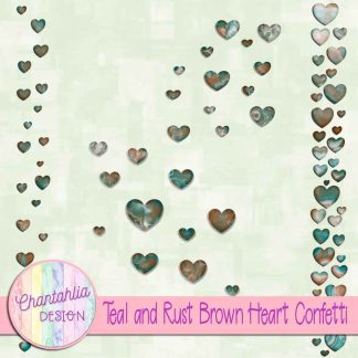 Free teal and rust brown heart confetti