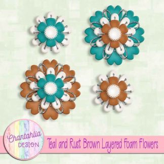 Free teal and rust brown layered foam flowers