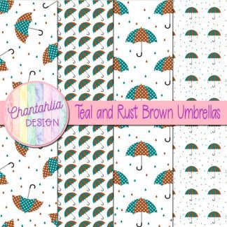 Free teal and rust brown umbrellas digital papers