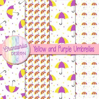 Free yellow and purple umbrellas digital papers