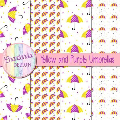 Free yellow and purple umbrellas digital papers