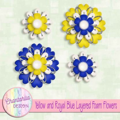 Free yellow and royal blue layered foam flowers