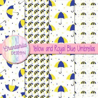 Free yellow and royal blue umbrellas digital papers