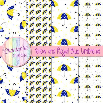 Free yellow and royal blue umbrellas digital papers