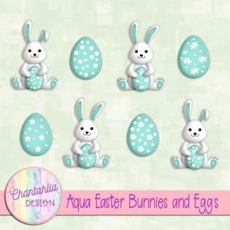 Free aqua Easter bunnies and eggs