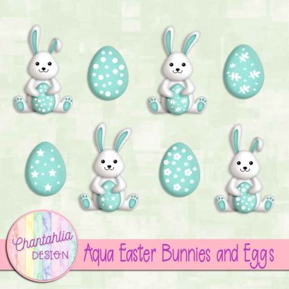 Free aqua Easter bunnies and eggs